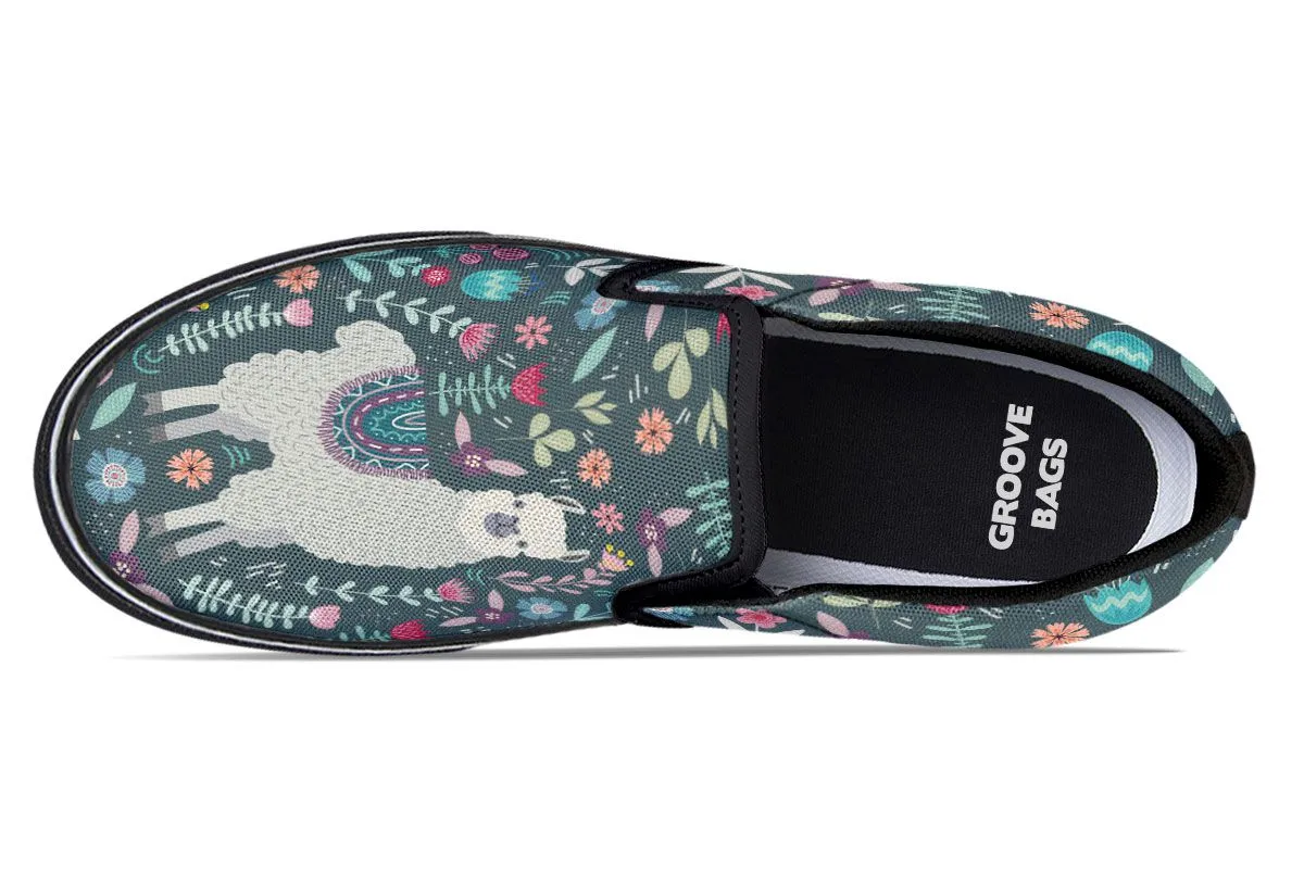 Floral Llama Slip-On Shoes