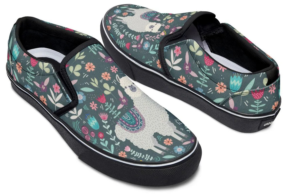 Floral Llama Slip-On Shoes