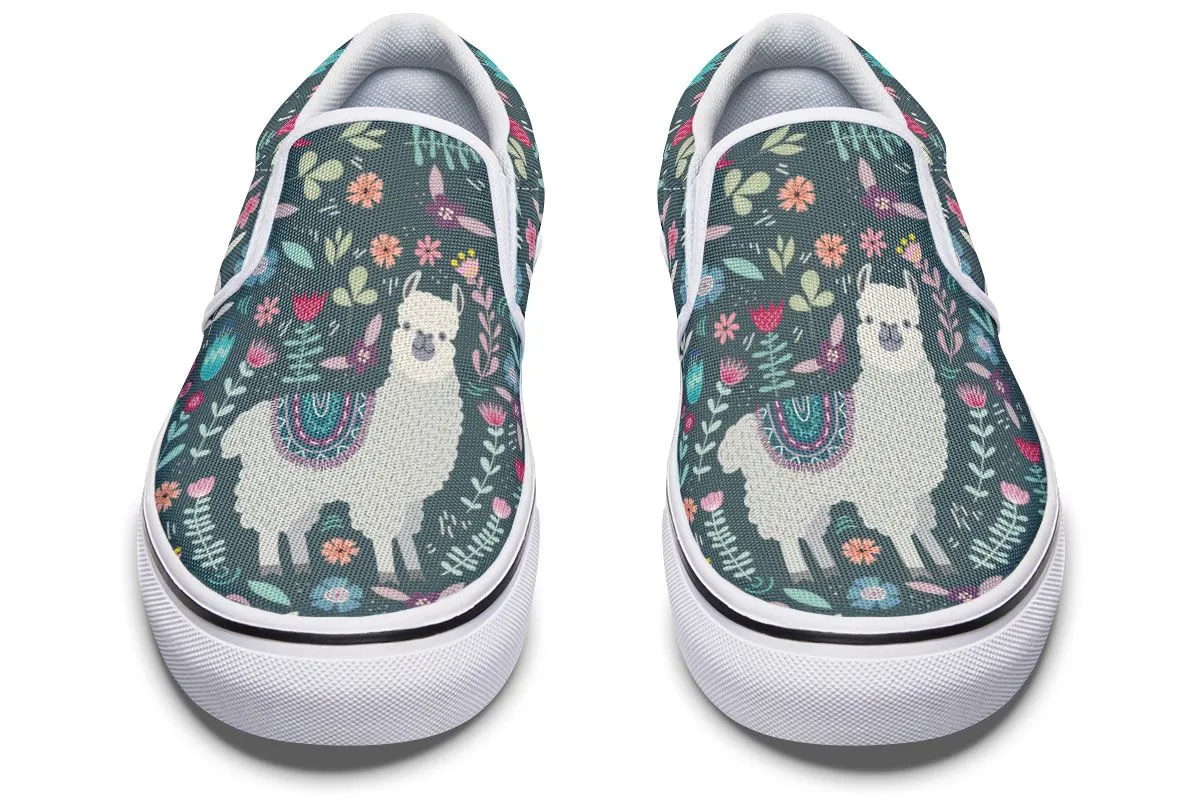 Floral Llama Slip-On Shoes