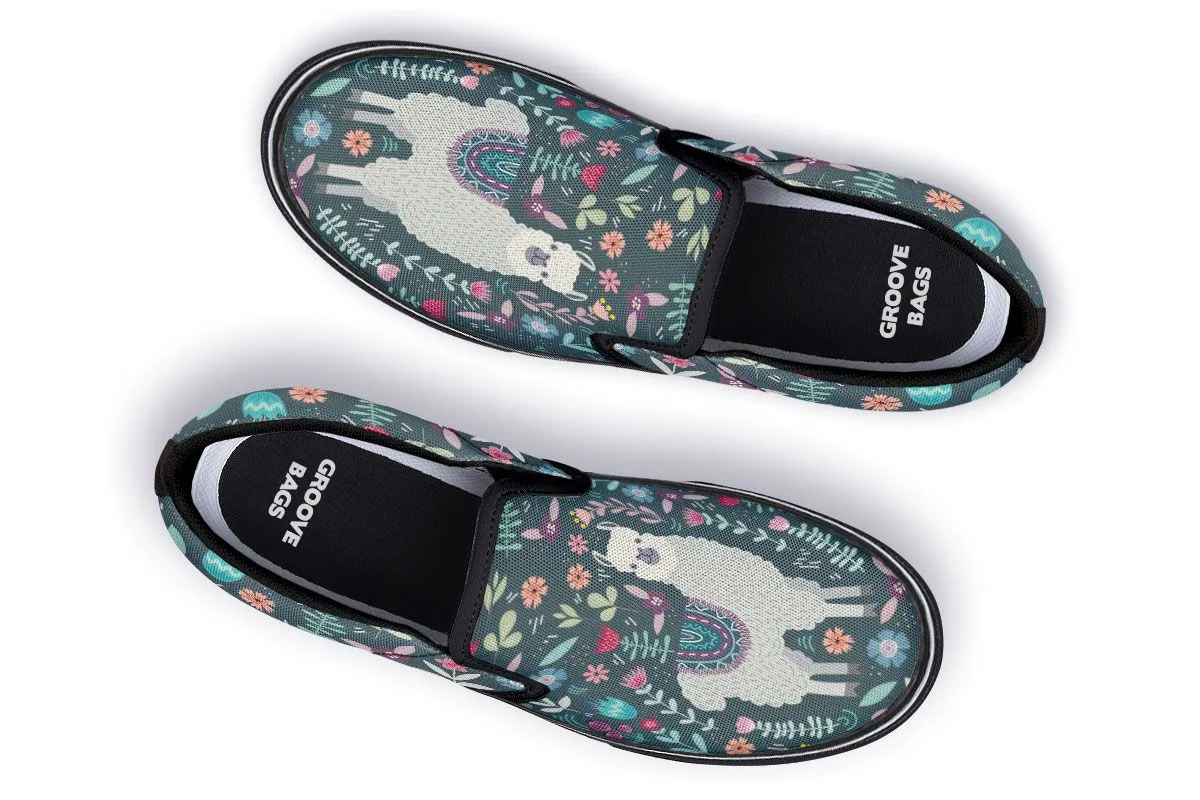 Floral Llama Slip-On Shoes