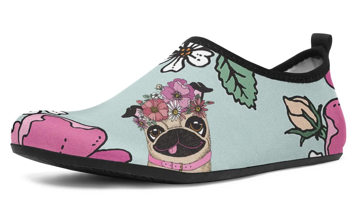 Floral Pug Athletic Aqua Barefoot Shoes
