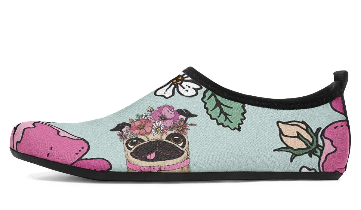 Floral Pug Athletic Aqua Barefoot Shoes