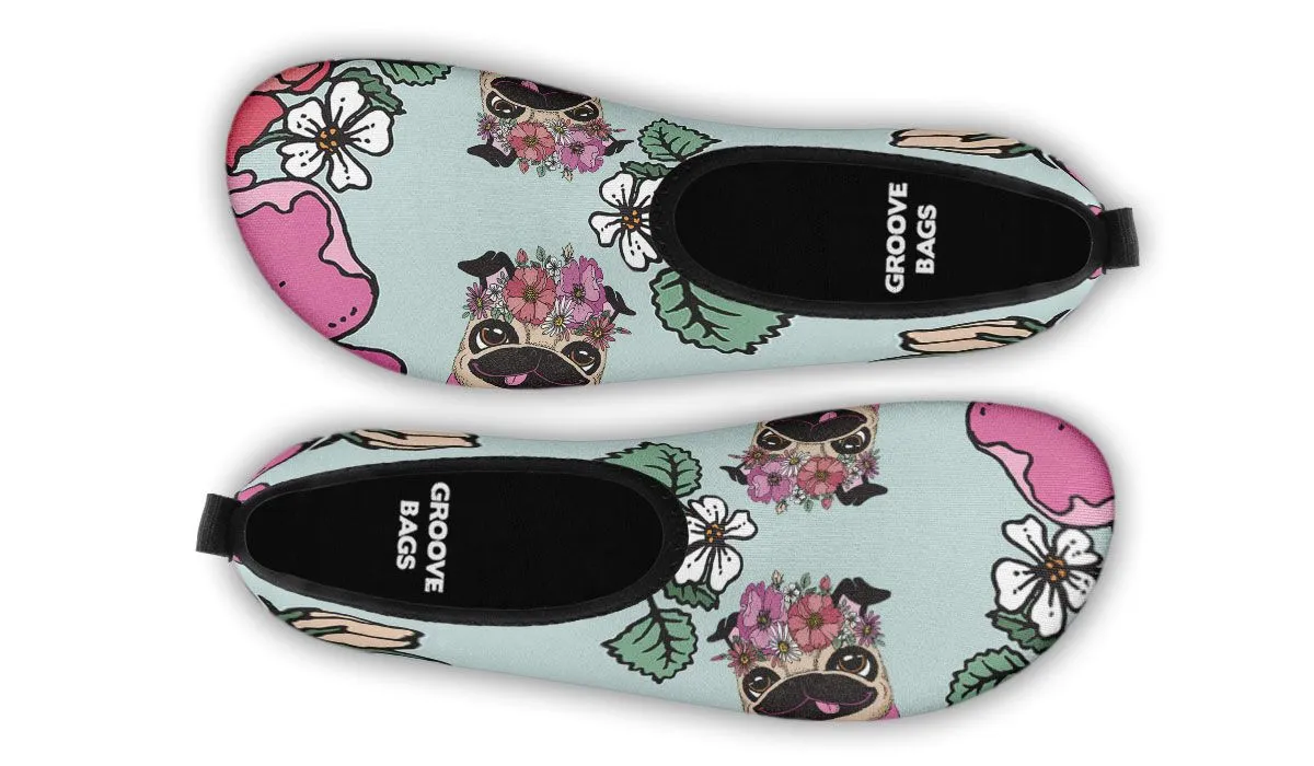 Floral Pug Athletic Aqua Barefoot Shoes