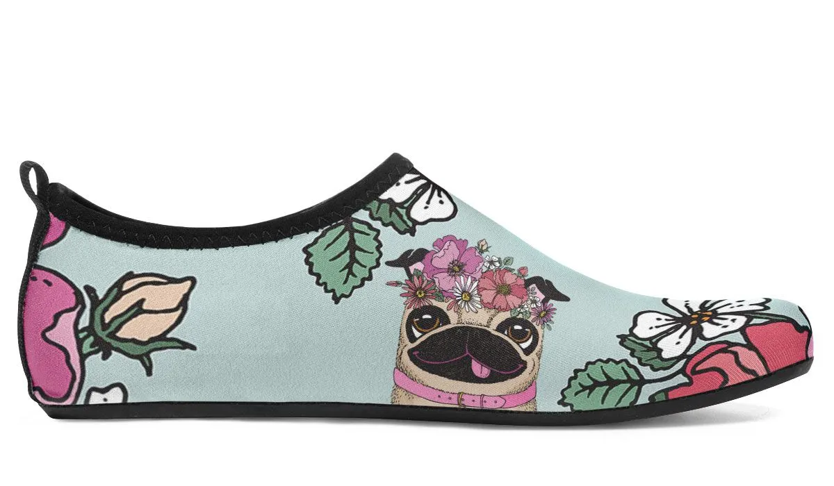 Floral Pug Athletic Aqua Barefoot Shoes
