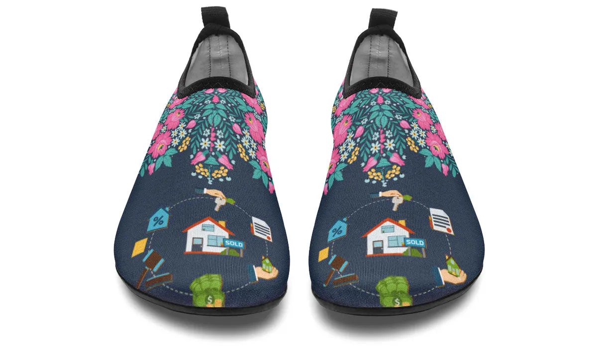 Floral Real Estate Aqua Barefoot Shoes