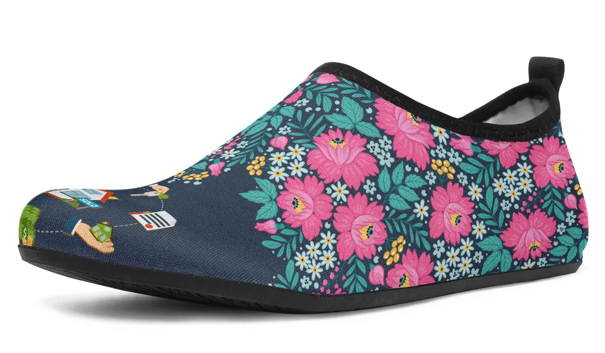 Floral Real Estate Aqua Barefoot Shoes
