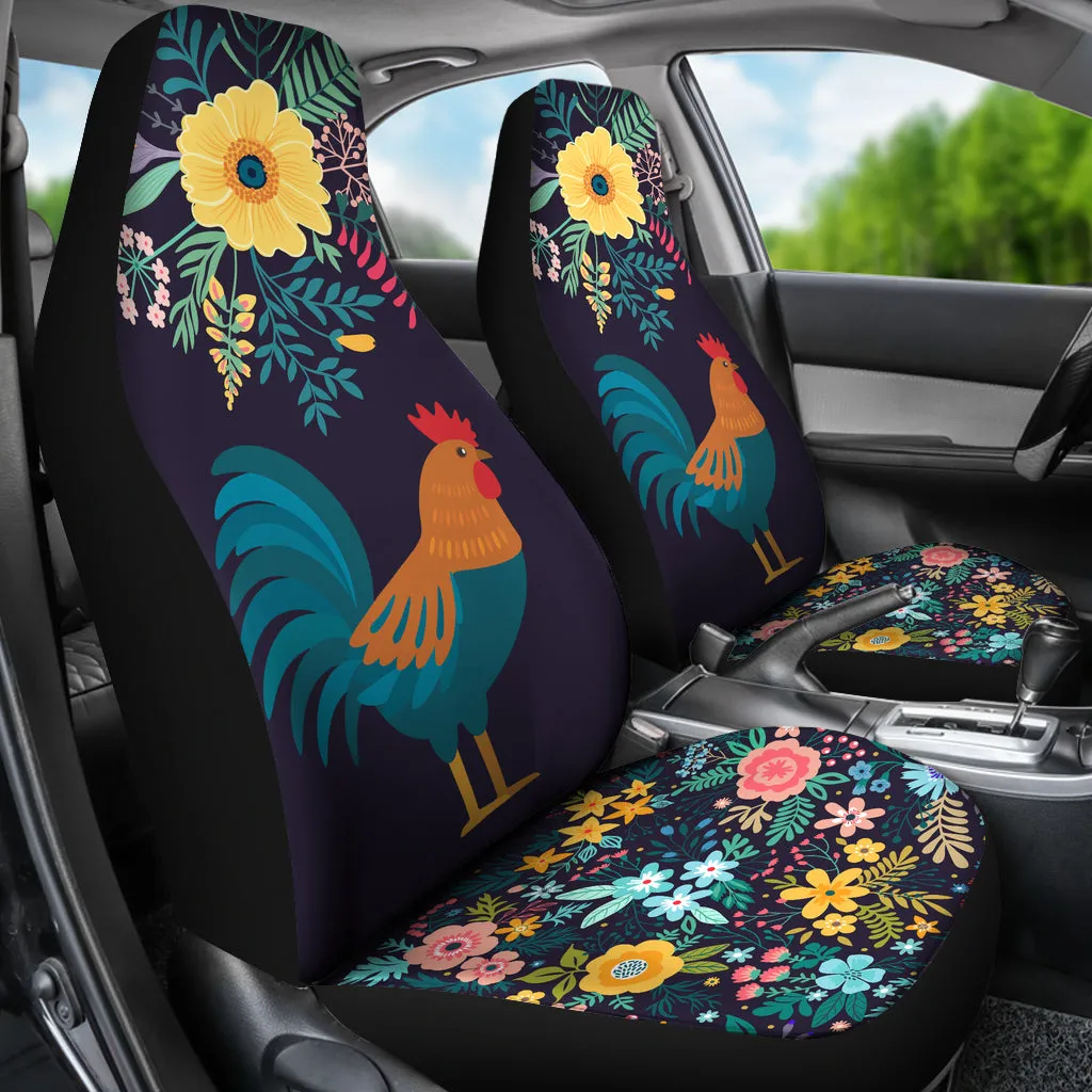 Floral Rooster Car Seat Cover