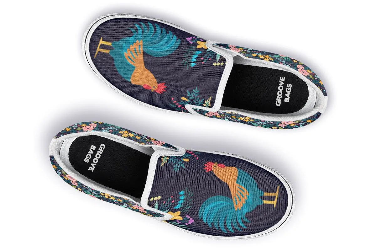 Floral Rooster Slip-On Shoes