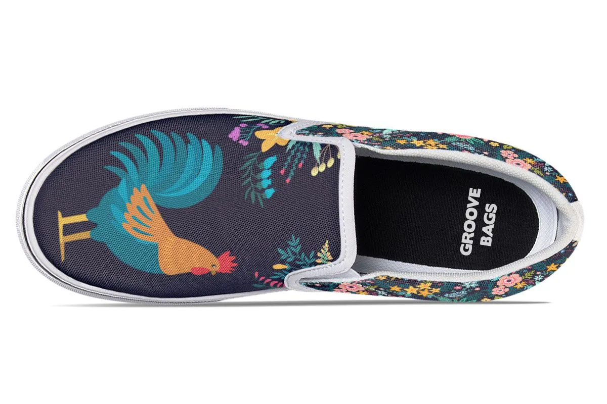 Floral Rooster Slip-On Shoes