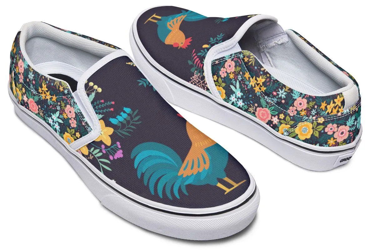 Floral Rooster Slip-On Shoes