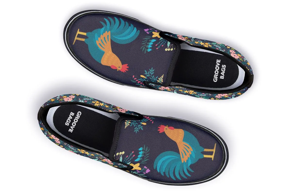 Floral Rooster Slip-On Shoes