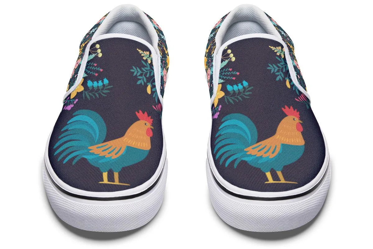Floral Rooster Slip-On Shoes