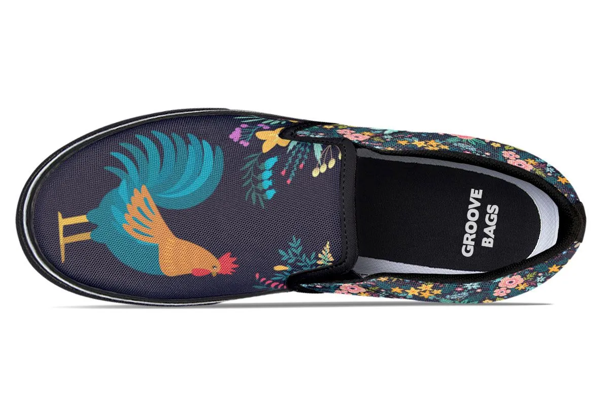 Floral Rooster Slip-On Shoes