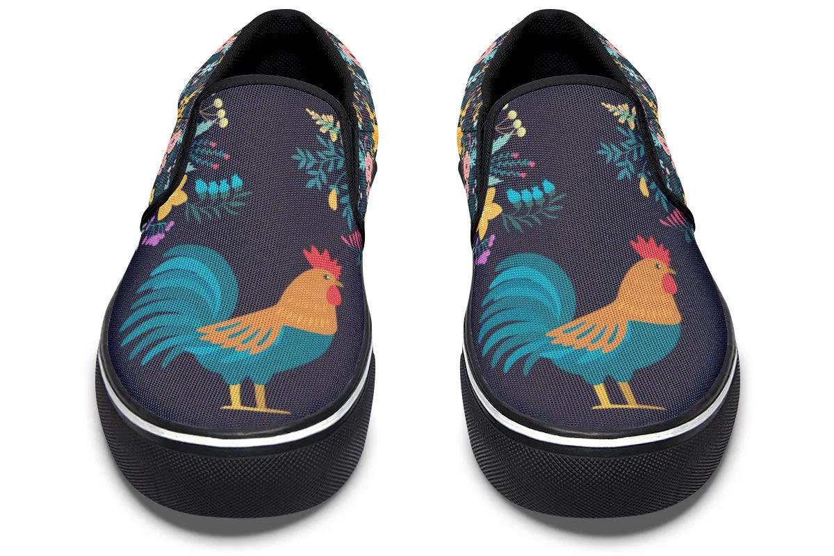 Floral Rooster Slip-On Shoes