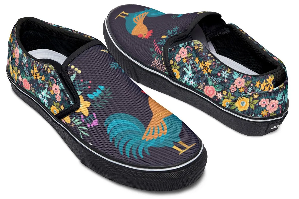 Floral Rooster Slip-On Shoes