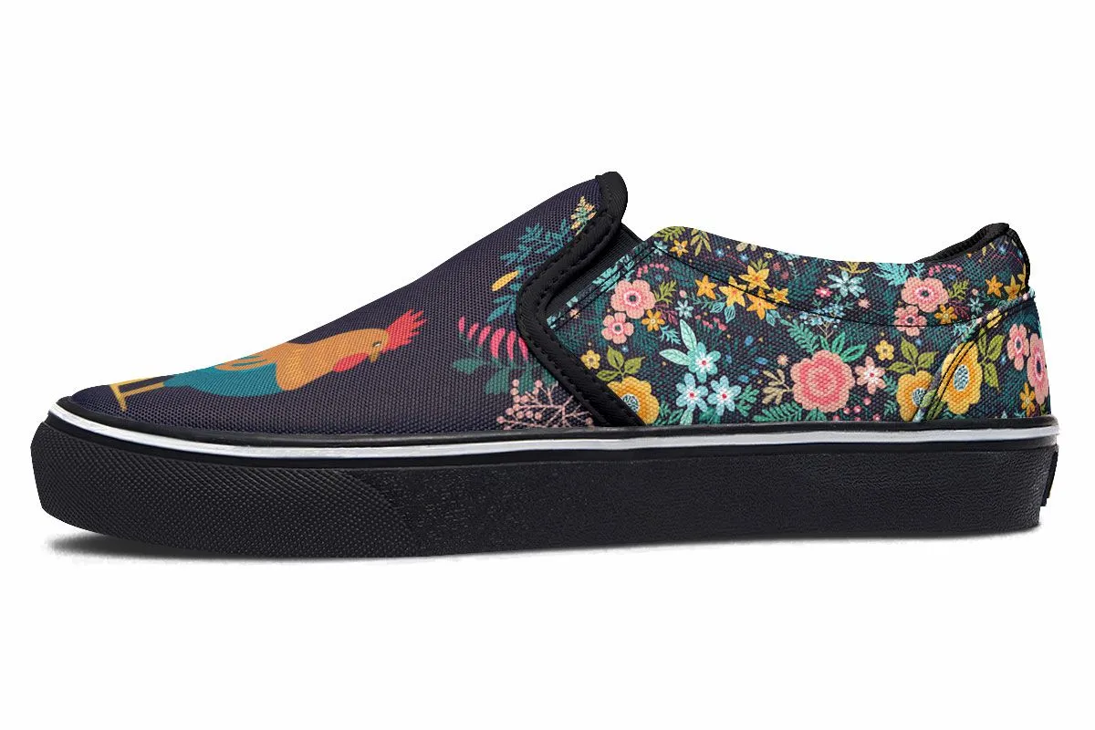 Floral Rooster Slip-On Shoes