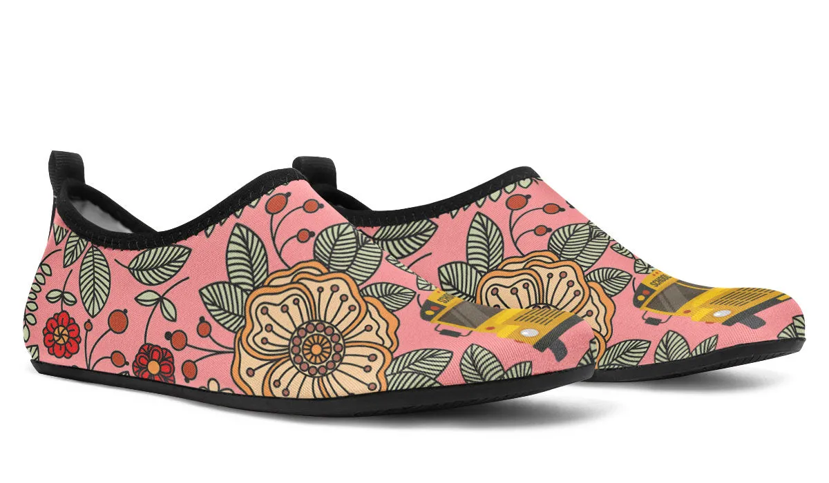 Floral School Bus Aqua Barefoot Shoes