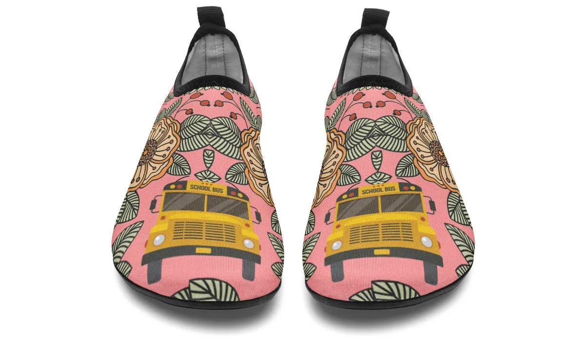 Floral School Bus Aqua Barefoot Shoes