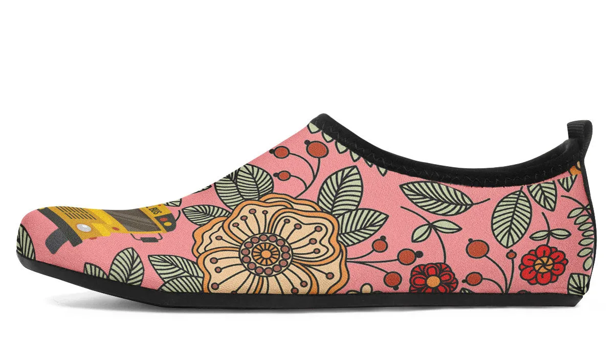 Floral School Bus Aqua Barefoot Shoes