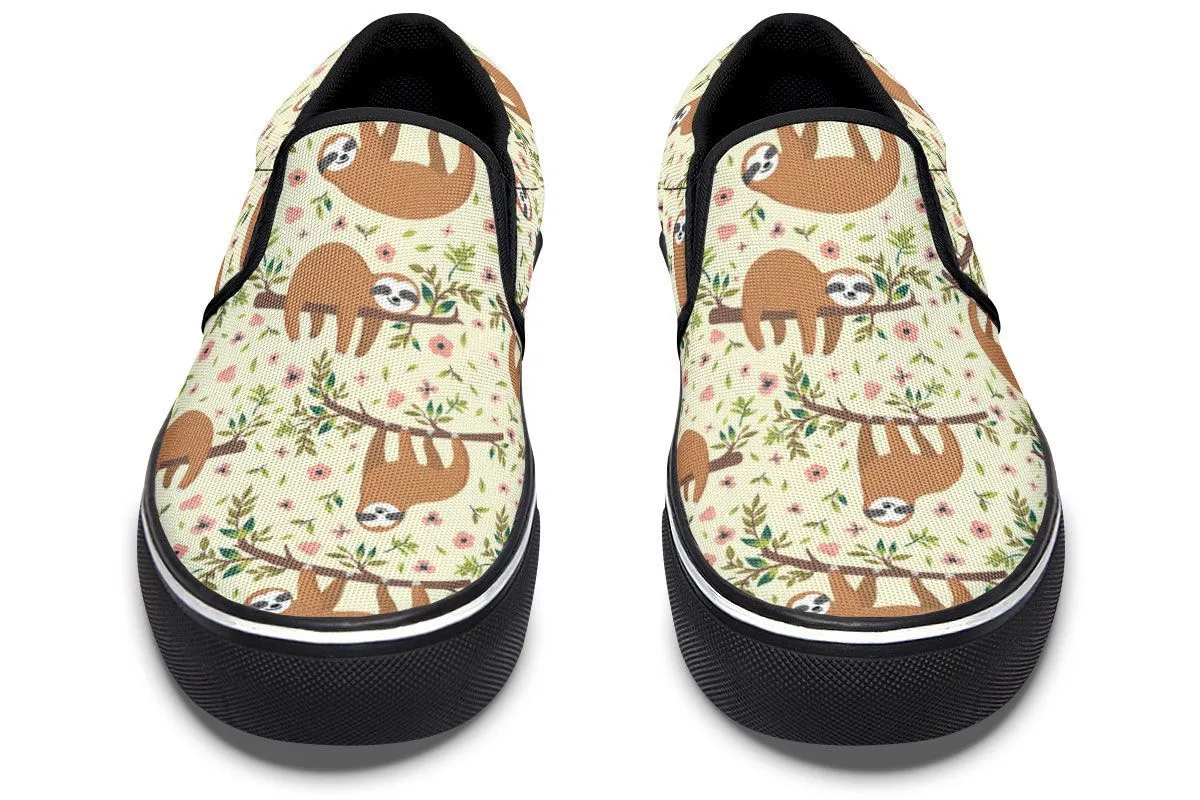 Floral Sloth Yellow Slip-On Shoes