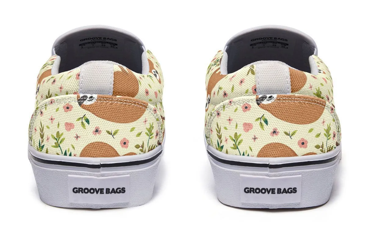 Floral Sloth Yellow Slip-On Shoes