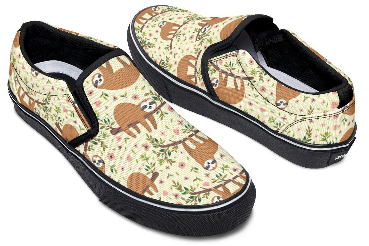 Floral Sloth Yellow Slip-On Shoes