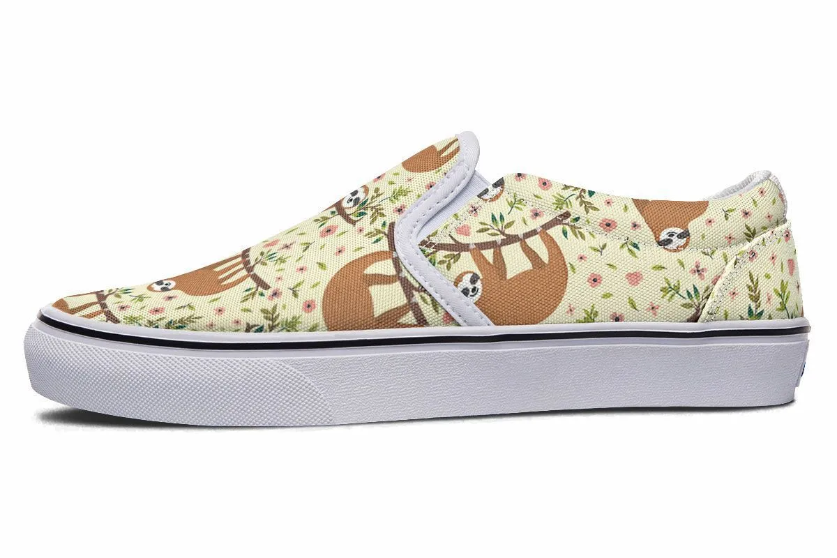 Floral Sloth Yellow Slip-On Shoes
