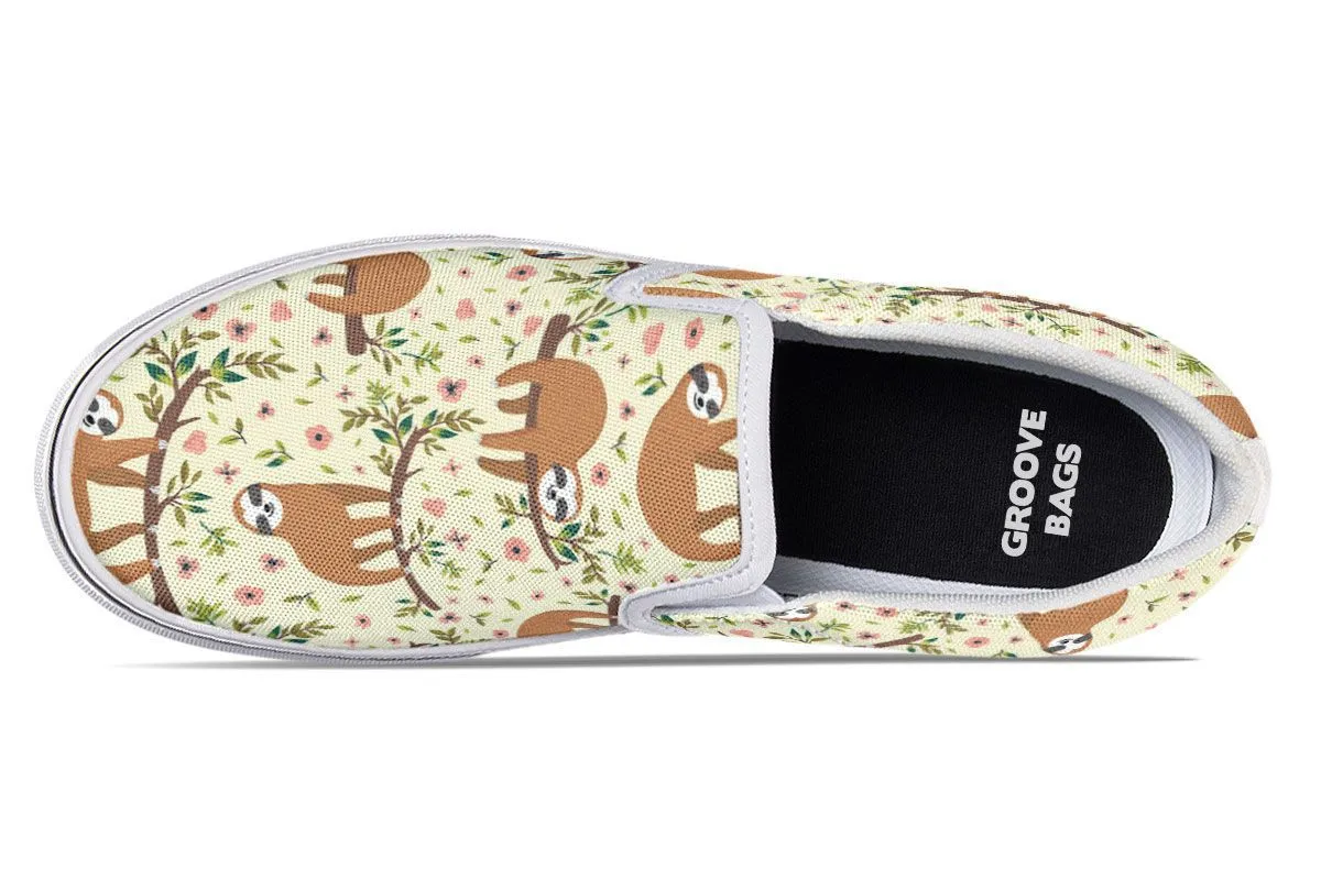 Floral Sloth Yellow Slip-On Shoes