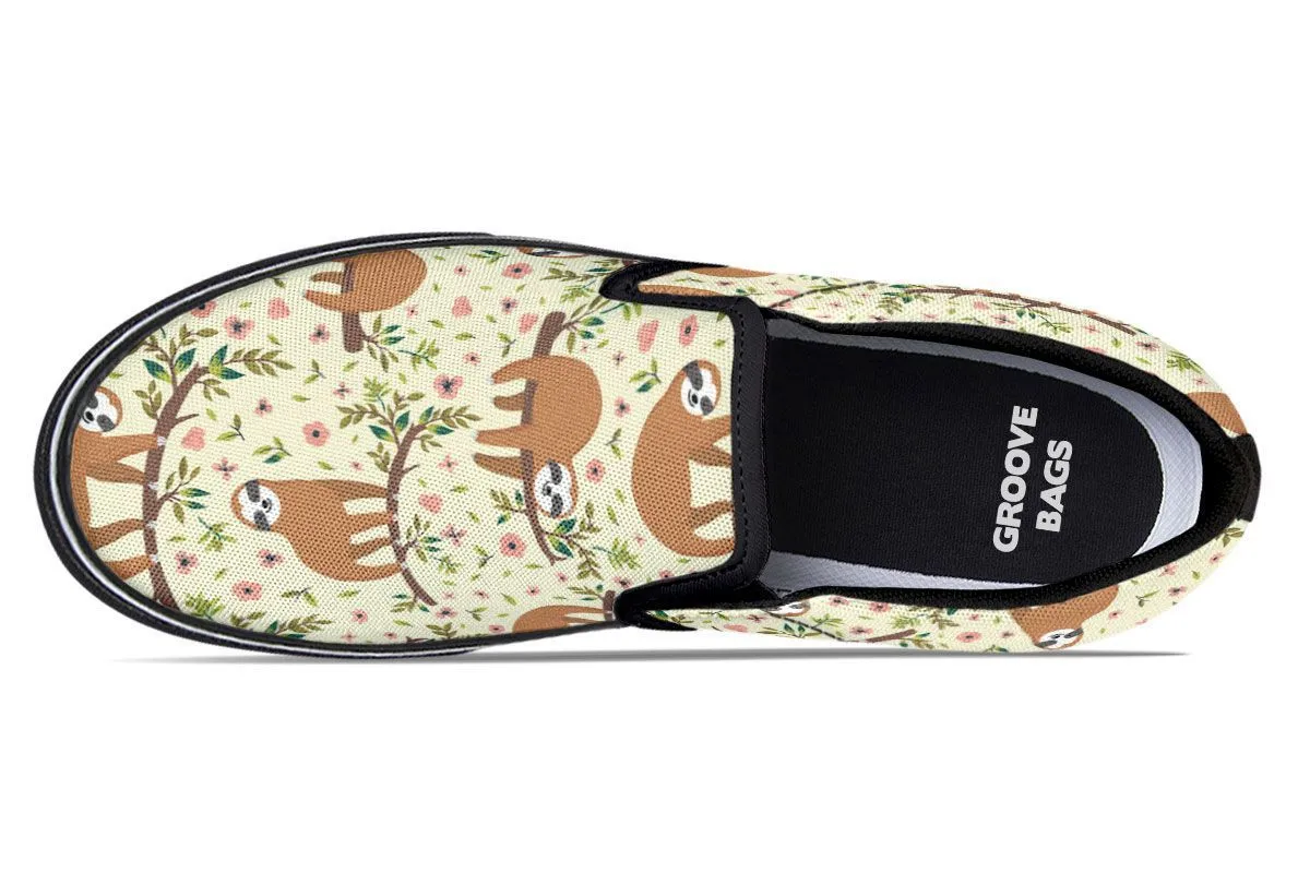 Floral Sloth Yellow Slip-On Shoes
