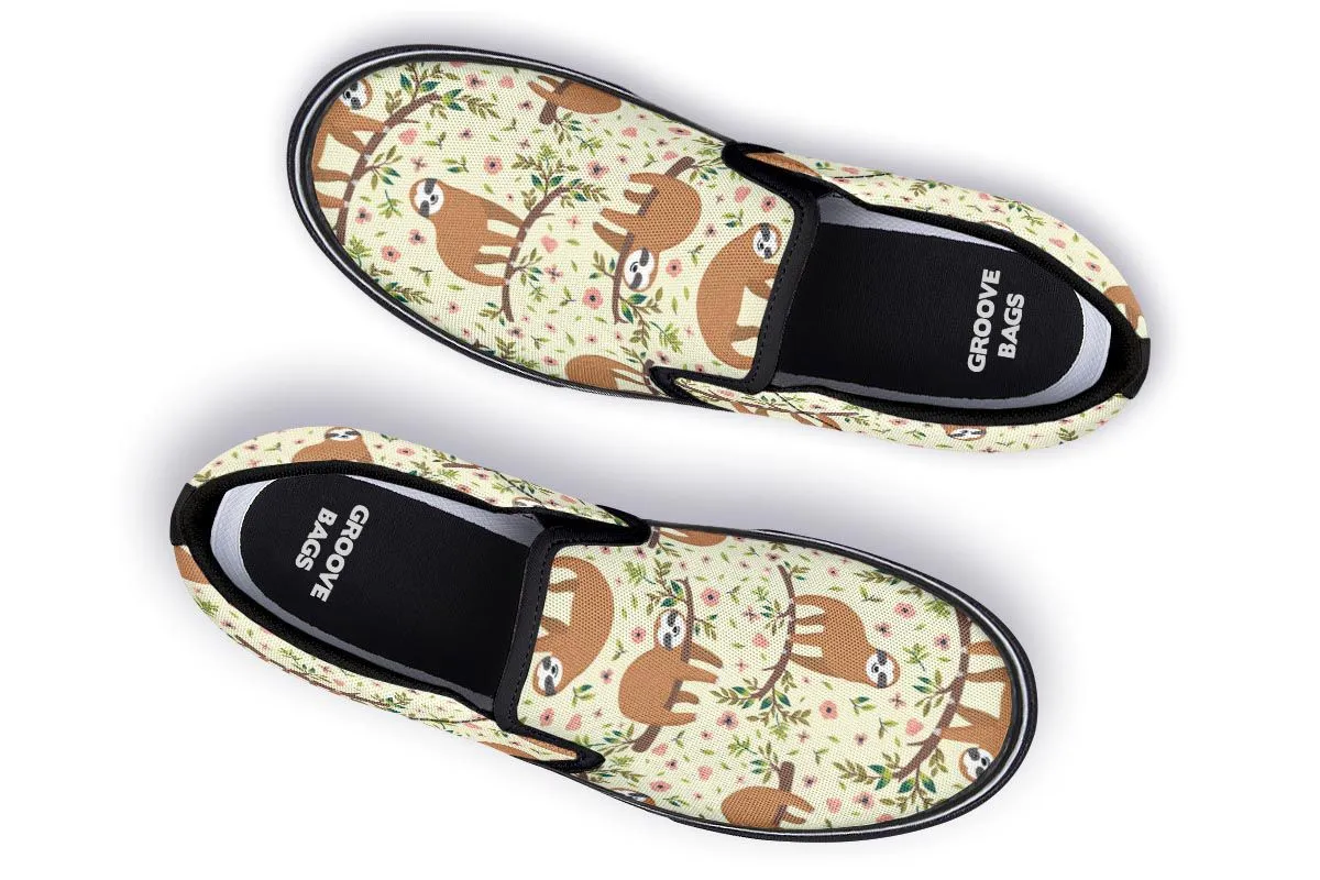 Floral Sloth Yellow Slip-On Shoes