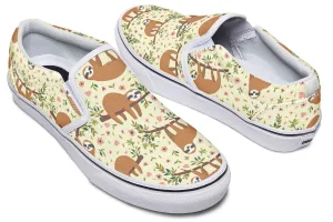 Floral Sloth Yellow Slip-On Shoes