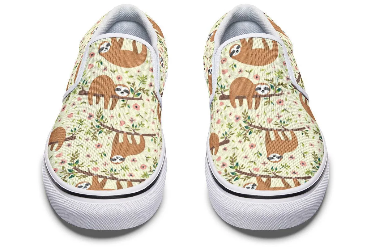 Floral Sloth Yellow Slip-On Shoes