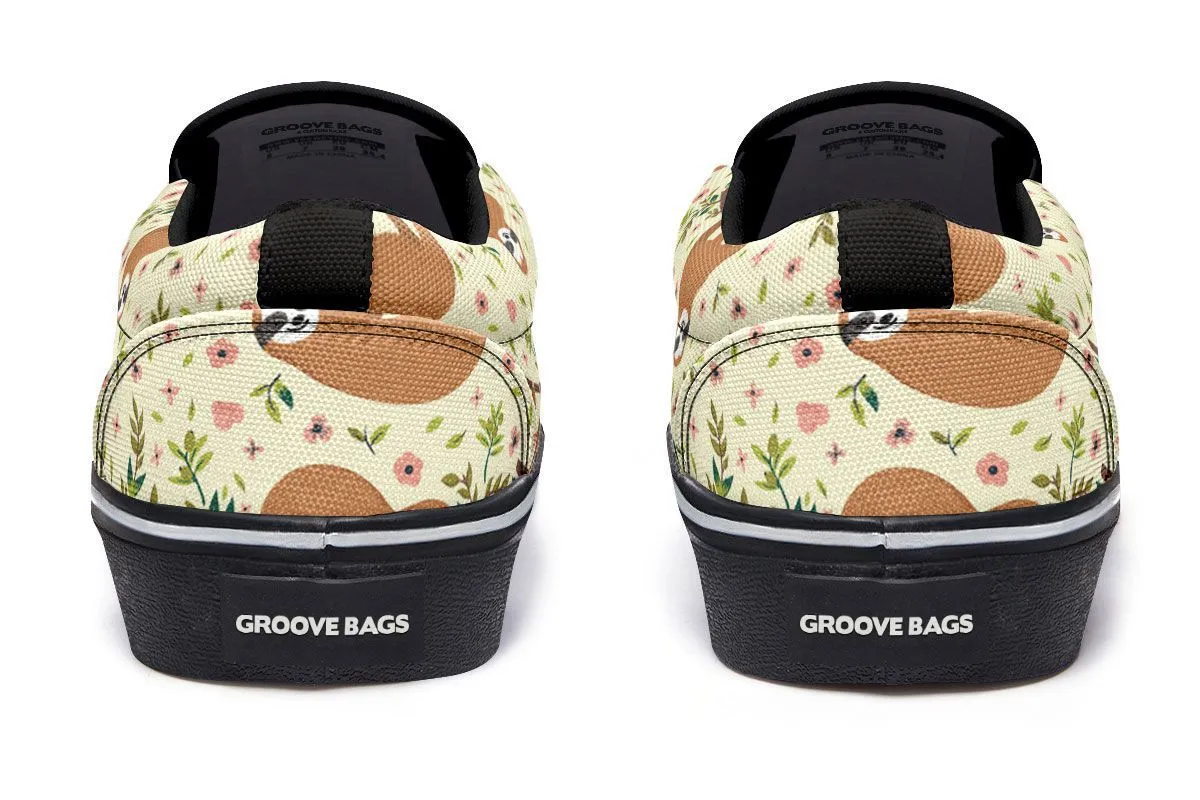 Floral Sloth Yellow Slip-On Shoes