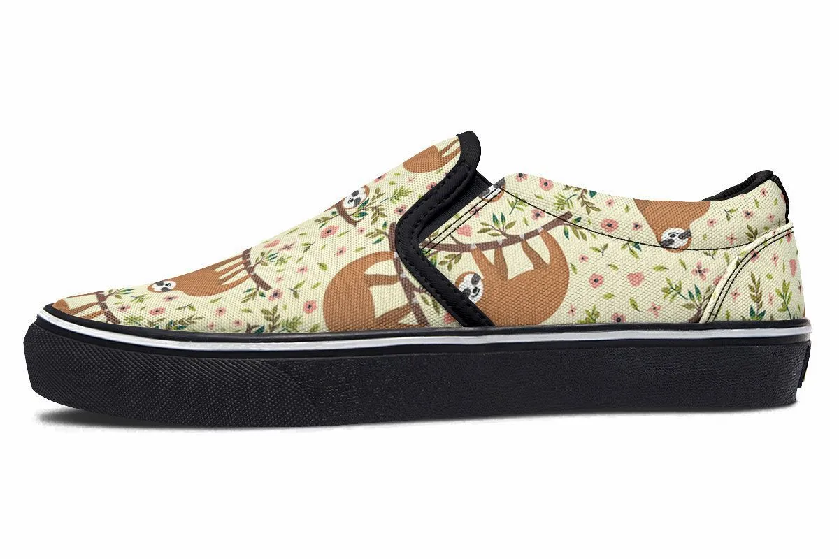 Floral Sloth Yellow Slip-On Shoes