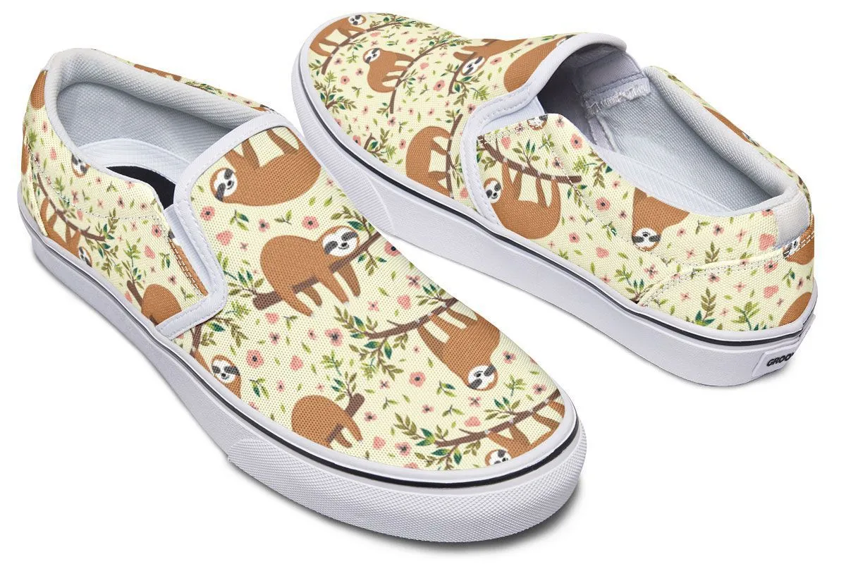 Floral Sloth Yellow Slip-On Shoes