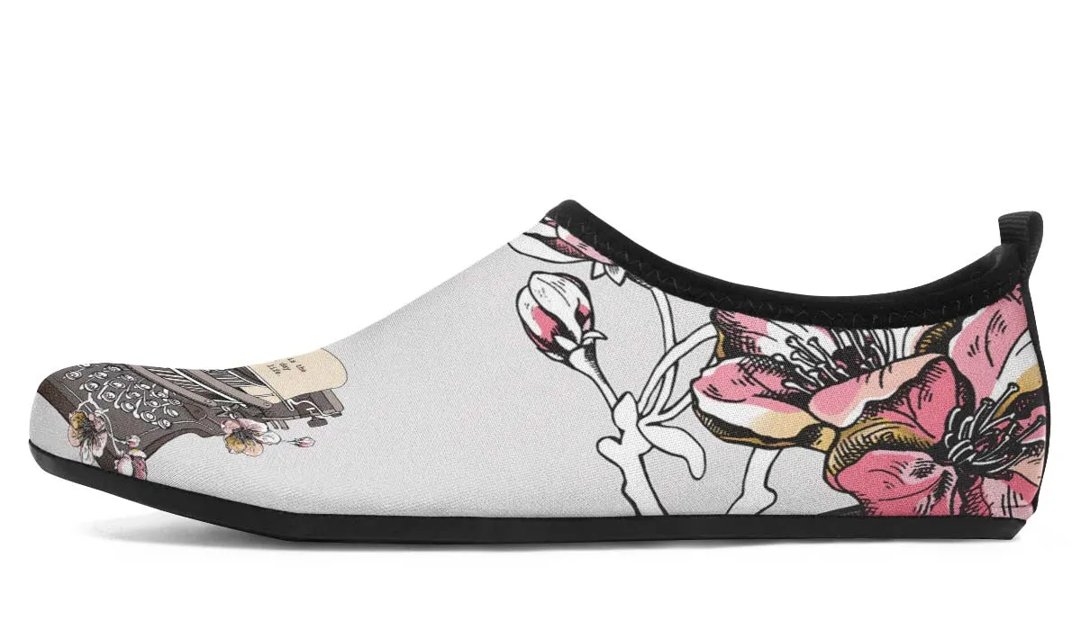 Floral Typewriter Aqua Barefoot Shoes