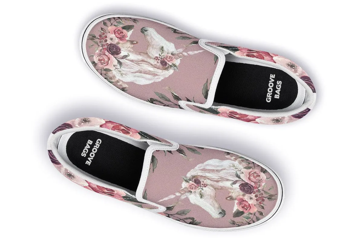 Floral Unicorn Slip-On Shoes