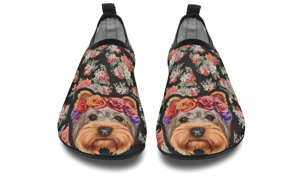 Floral Yorkie Aqua Barefoot Shoes