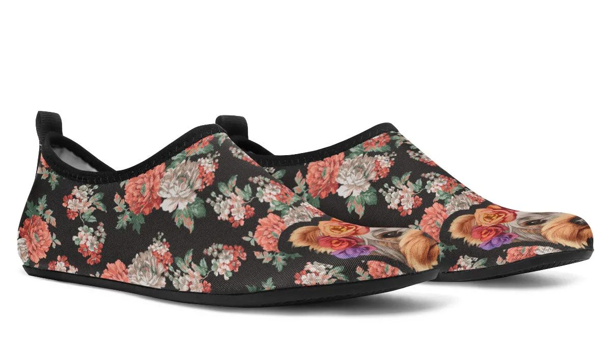 Floral Yorkie Aqua Barefoot Shoes