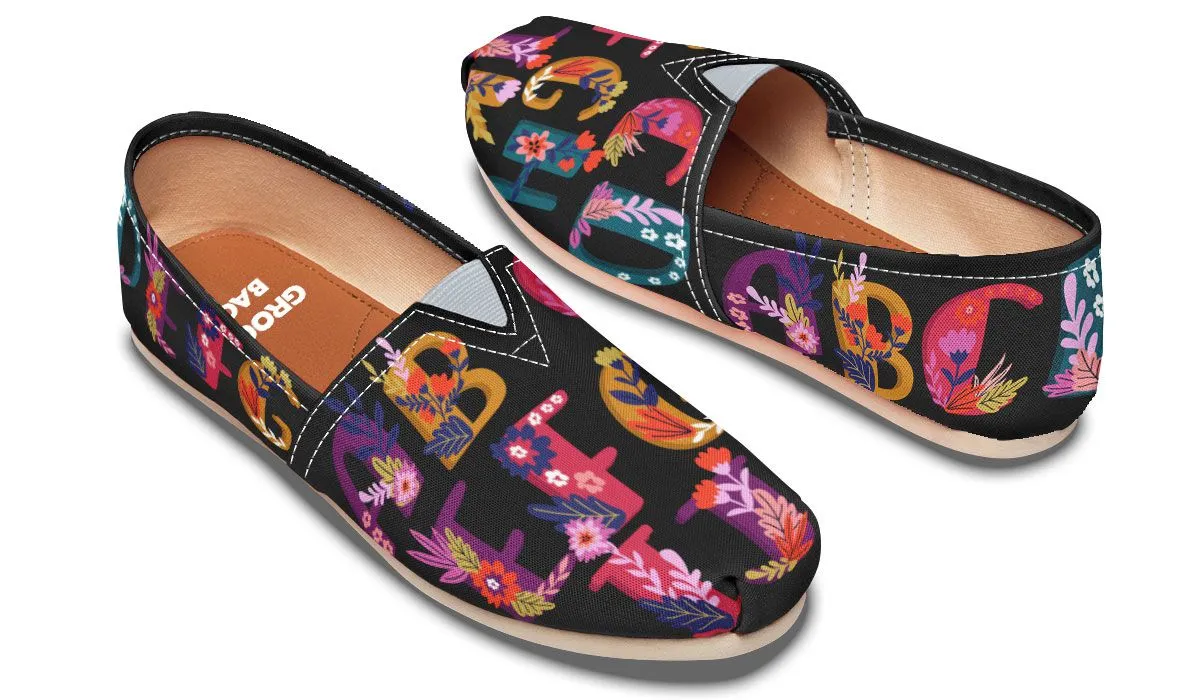 Folk Floral Alphabet Casual Shoes