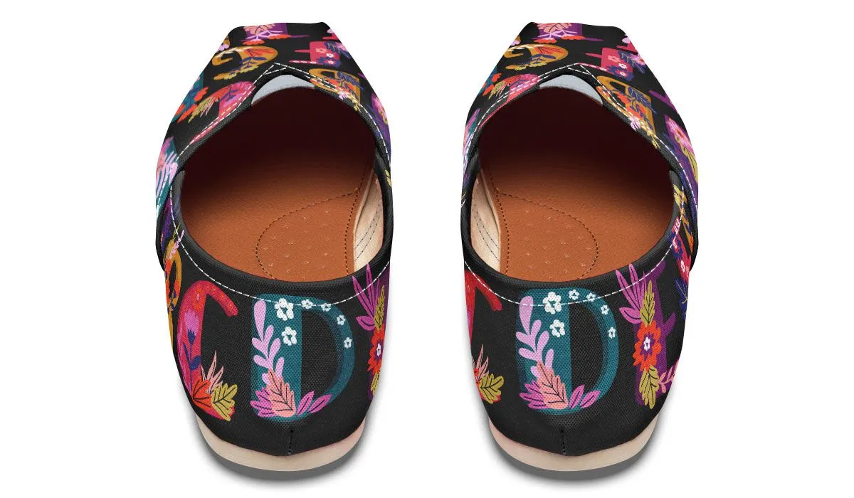 Folk Floral Alphabet Casual Shoes
