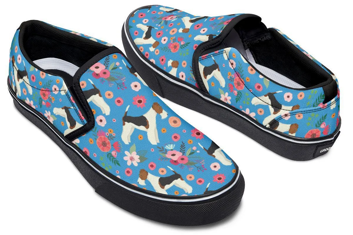 Fox Terrier Flower Slip-On Shoes