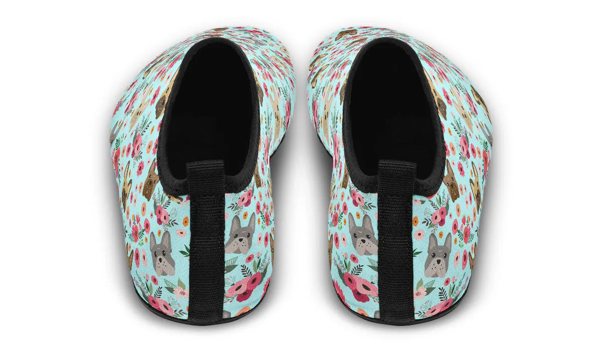 French Bulldog Flower Aqua Barefoot Shoes