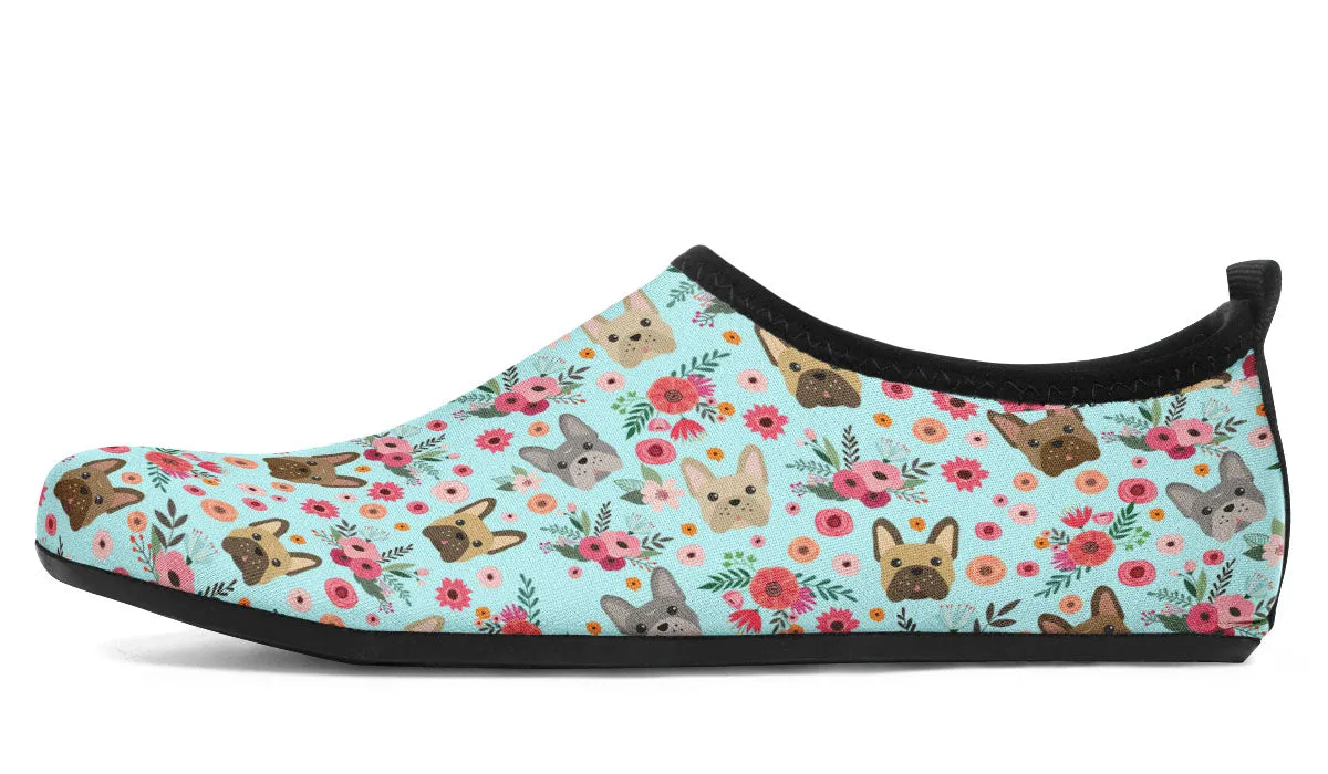 French Bulldog Flower Aqua Barefoot Shoes
