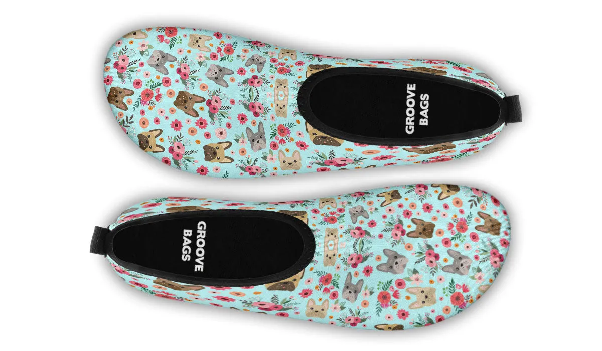 French Bulldog Flower Aqua Barefoot Shoes