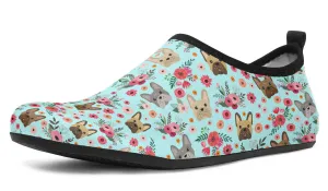 French Bulldog Flower Aqua Barefoot Shoes