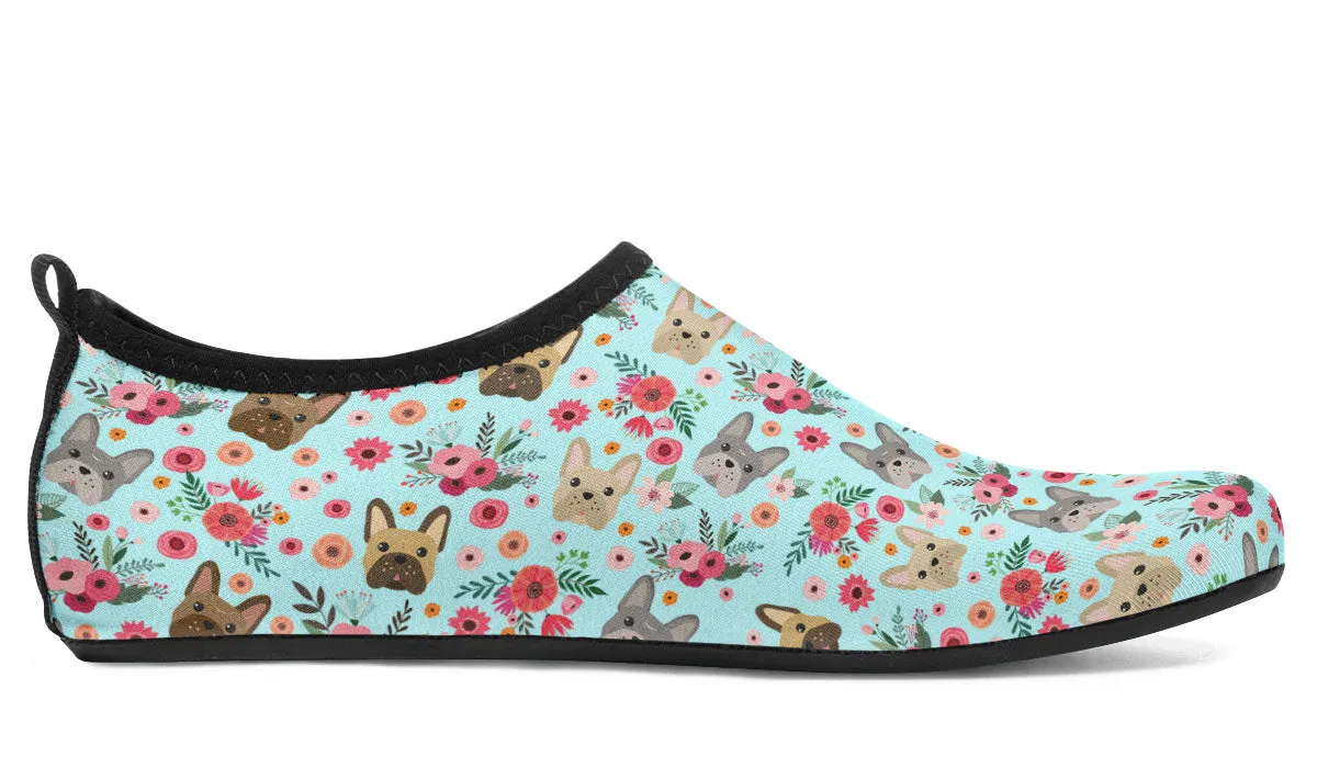 French Bulldog Flower Aqua Barefoot Shoes