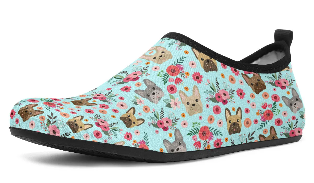 French Bulldog Flower Aqua Barefoot Shoes