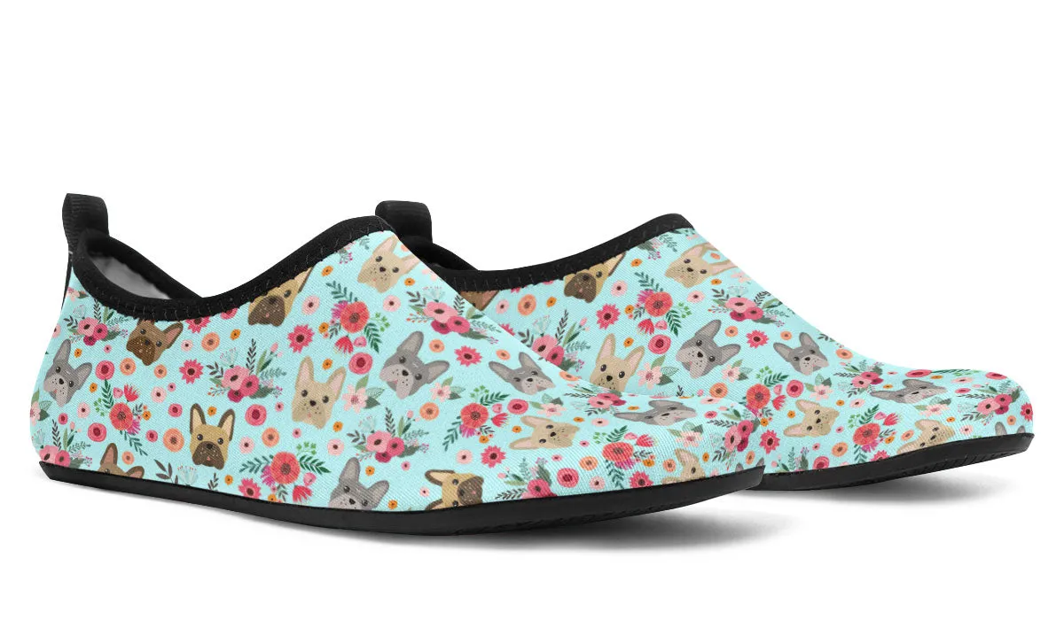 French Bulldog Flower Aqua Barefoot Shoes