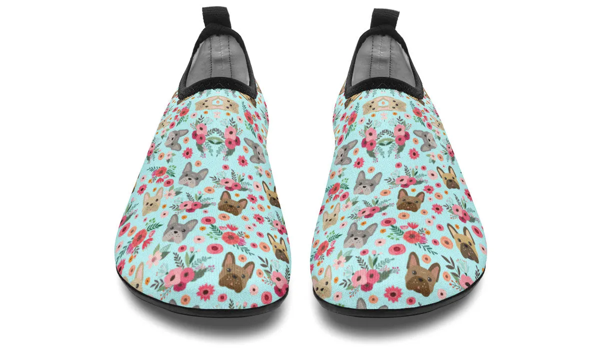 French Bulldog Flower Aqua Barefoot Shoes